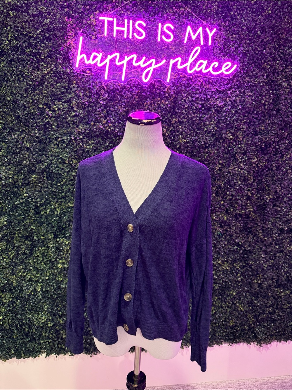 Loft Classic Navy V-Neck Button Cardigan Sweater